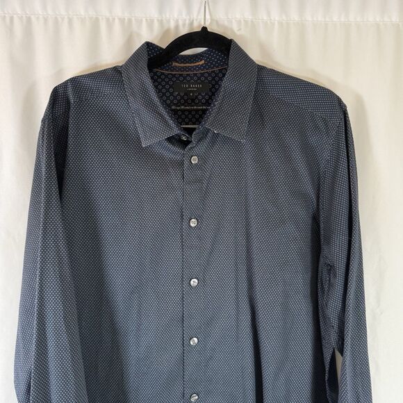 Ted Baker Dress Shirt Men's Small Blue Button Up Long Sleeve Cotton Blend Office - Picture 2 of 9